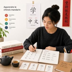 Une jeune femme en train d'apprendre le chinois mandarin