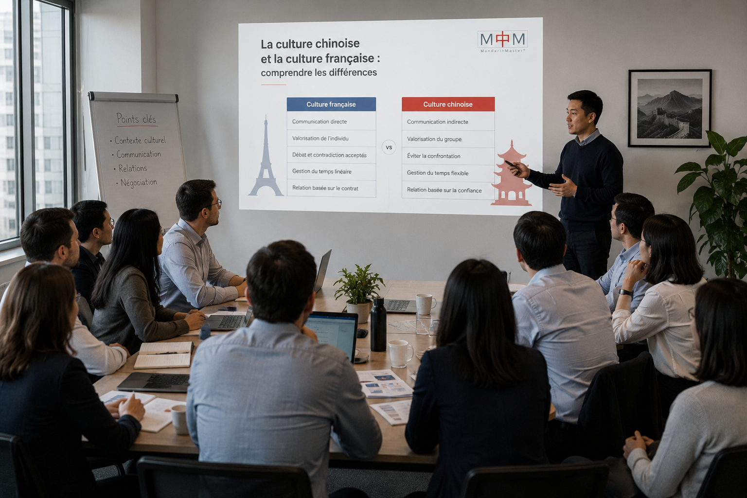 Un formateur de MandarinMaster anime une session de formation sur la culture chinoise