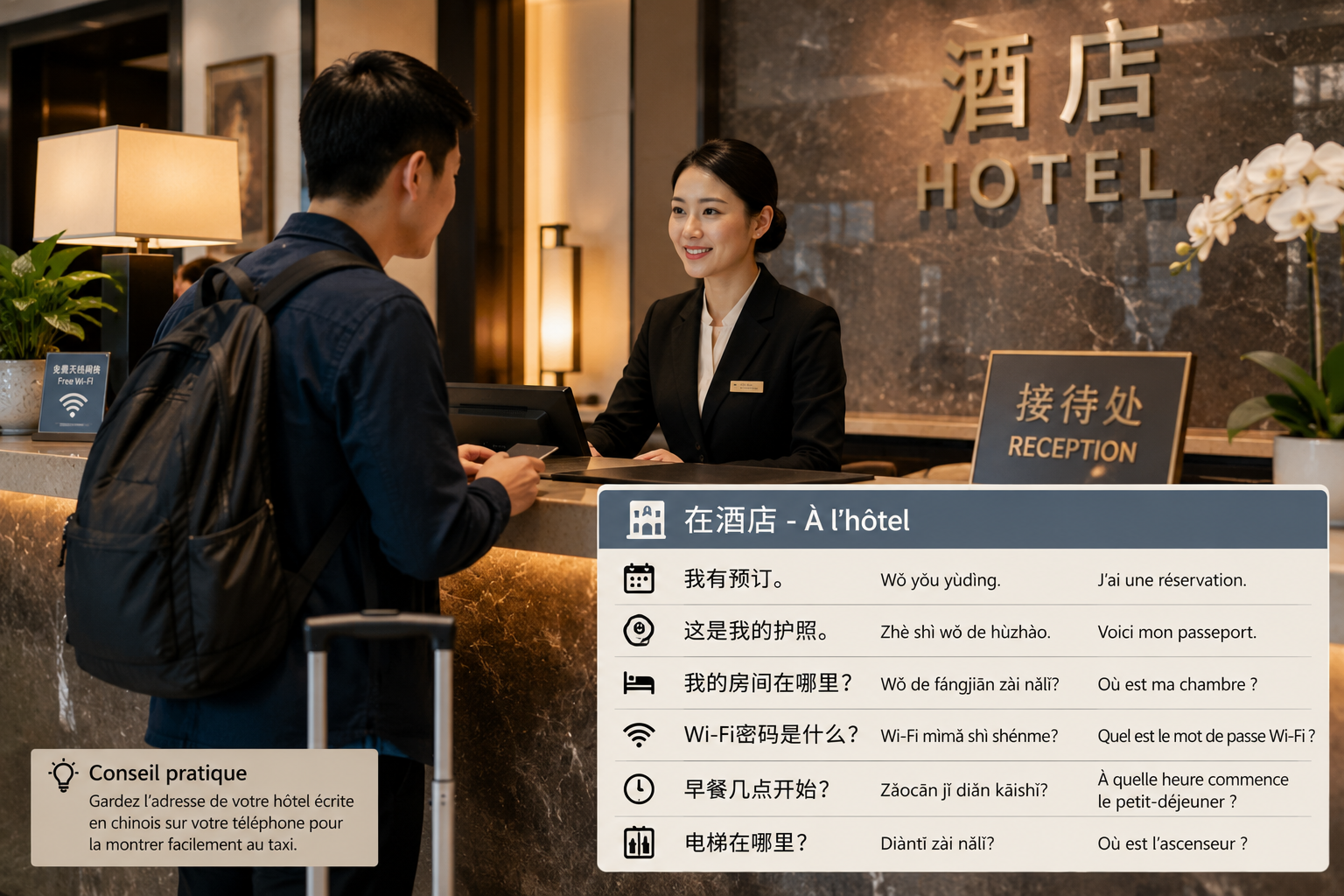 Accueil dans un hôtel chinois